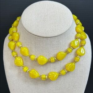 Vintage Yellow Glass Beaded Necklace